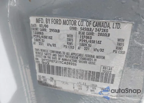 2000 Ford F-150 Svt Lightning from USA, damaged, VIN 2FTZF0731YCA59326